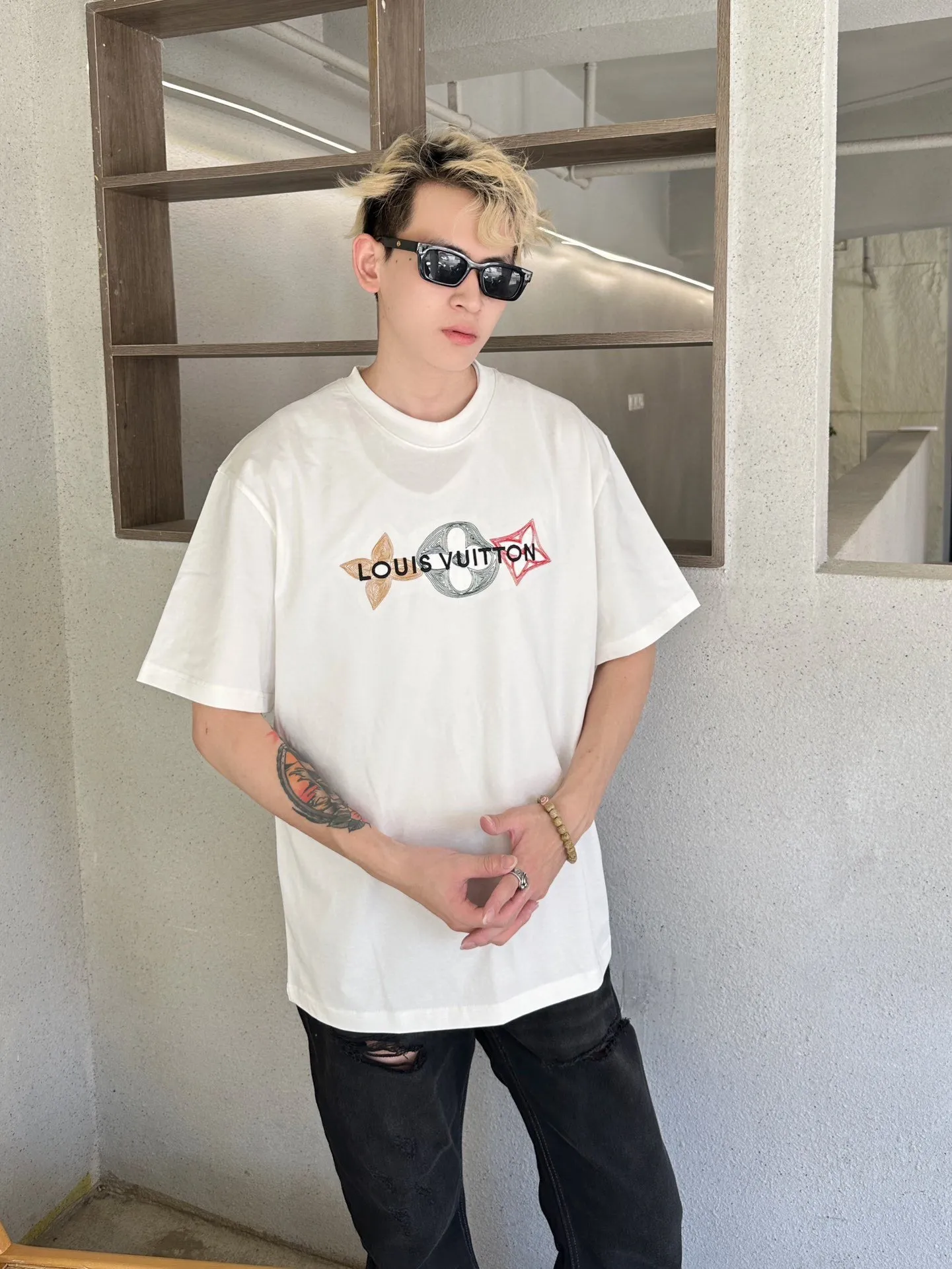 Louis Vuitton/Louis Vuitton 24ss embroidered three-letter short sleeves